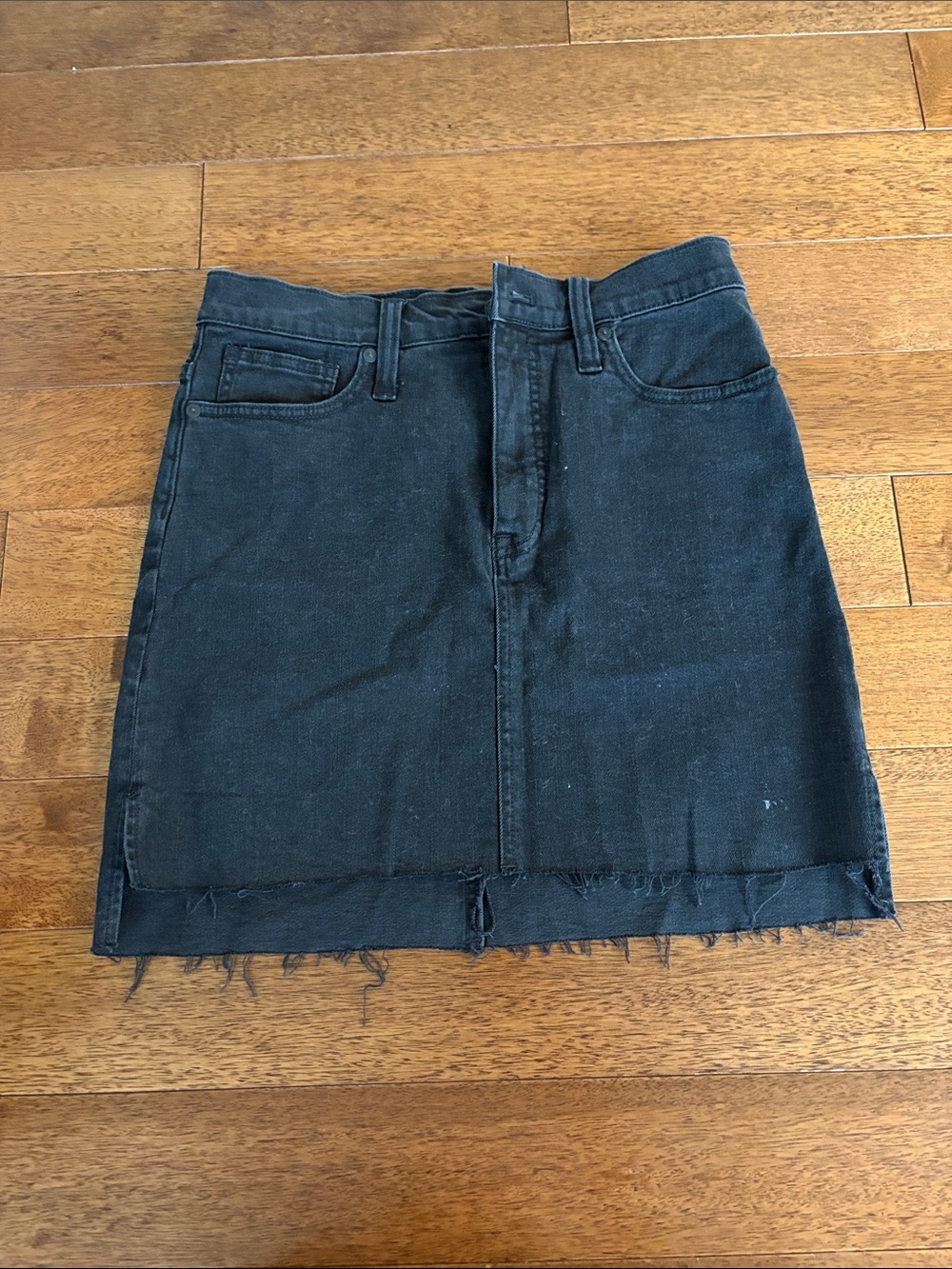 Madewell Black Frayed Hem Denim Mini Skirt